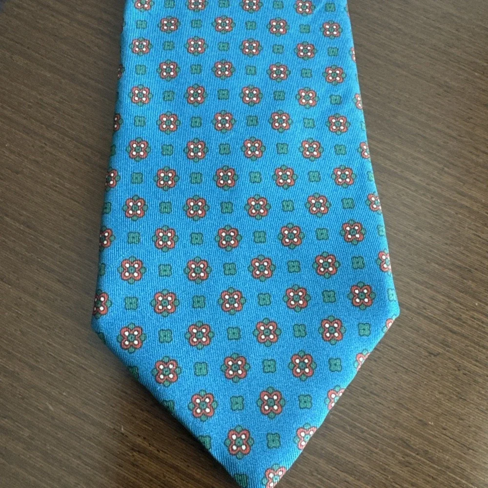 PELLICANO' Roma 100% Silk Tie Blue Geometric Made in Italy